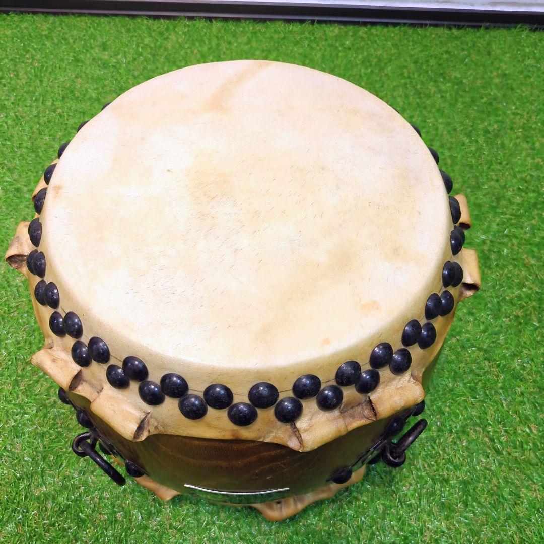 【高級】和太鼓　欅　くり抜き胴　ミニ太鼓　二本松田中太鼓店　耳付