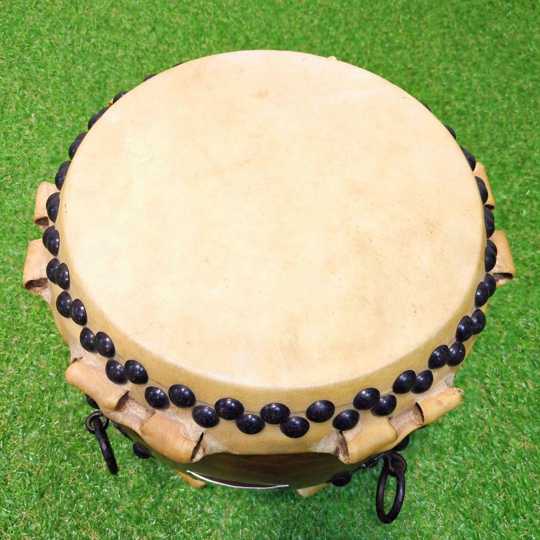 【高級】和太鼓　欅　くり抜き胴　ミニ太鼓　二本松田中太鼓店　耳付