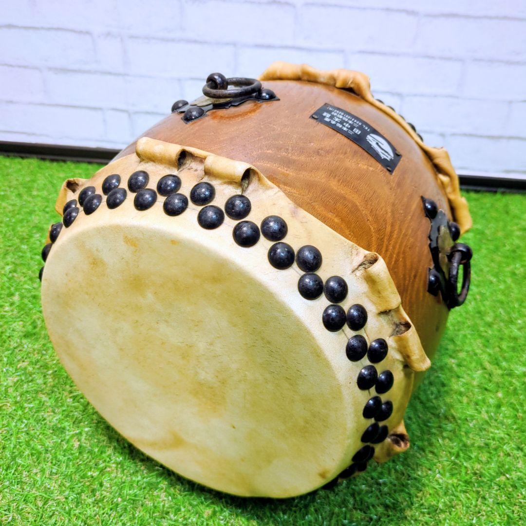 【高級】和太鼓　欅　くり抜き胴　ミニ太鼓　二本松田中太鼓店　耳付