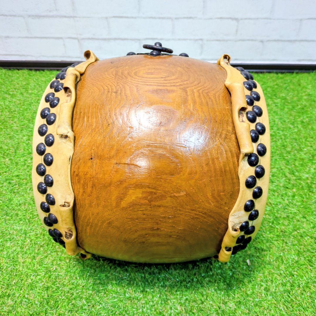 【高級】和太鼓　欅　くり抜き胴　ミニ太鼓　二本松田中太鼓店　耳付