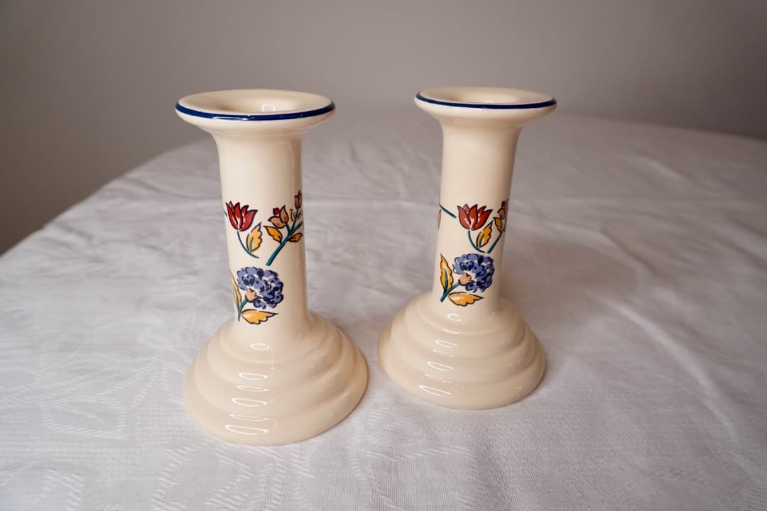 イギリス ヴィンテージ 陶器のキャンドルスタンド ペア