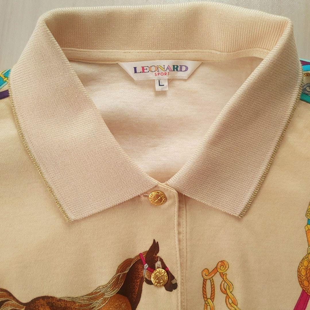 未使用美品★LEONARD レオナールスポーツ★長袖ポロシャツ　L ホース柄