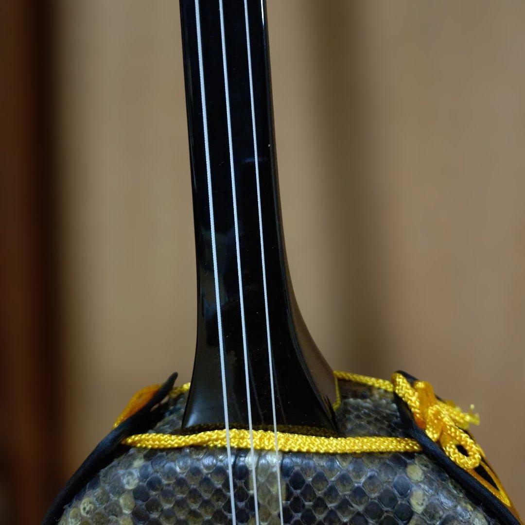 沖縄三線 本蛇皮 強化張 真壁型 爪付 ハードケース付 ウマ（駒）付