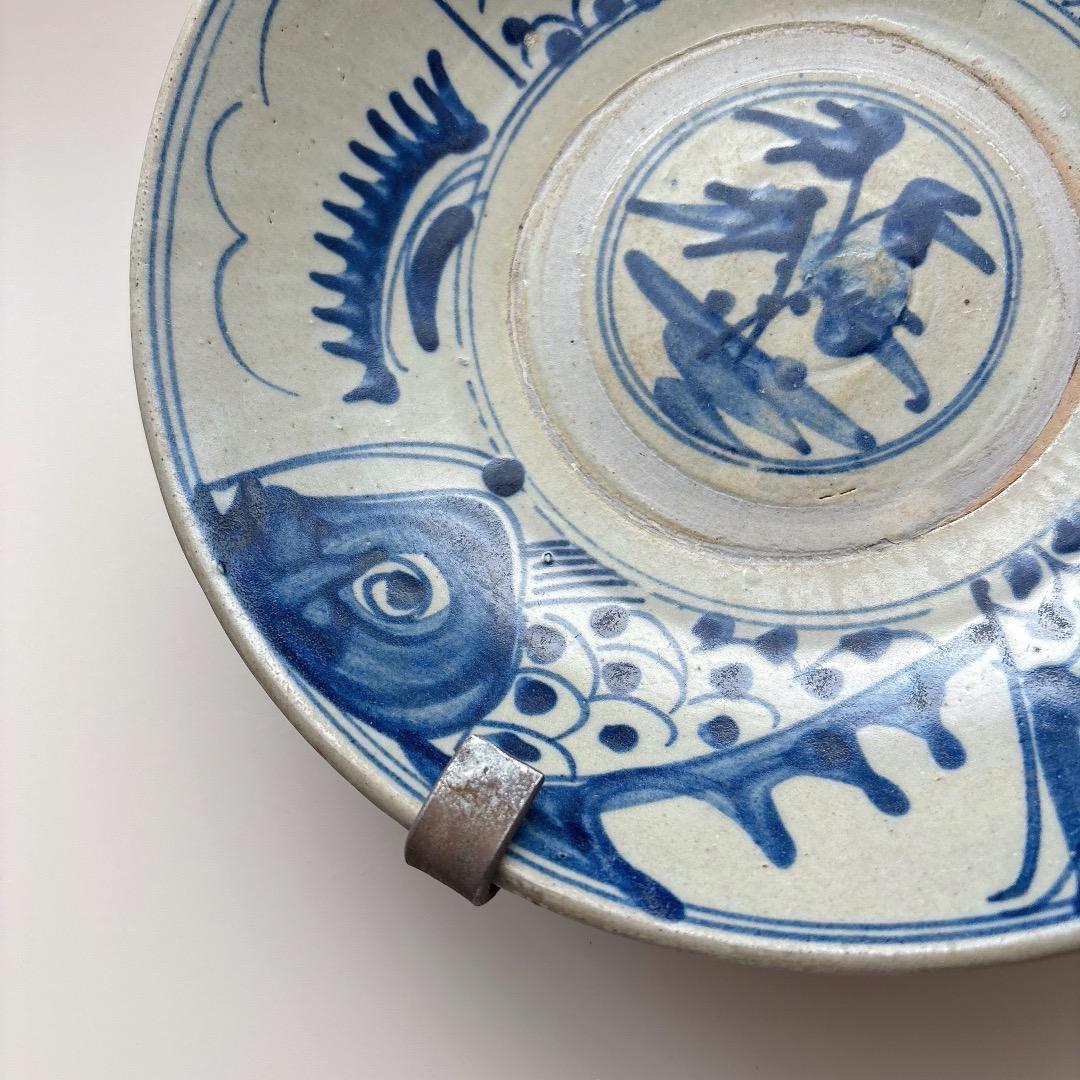 昭和レトロ　当時物　染付　呉須　魚紋　器　皿　蔵出し　骨董　雑器　古美術