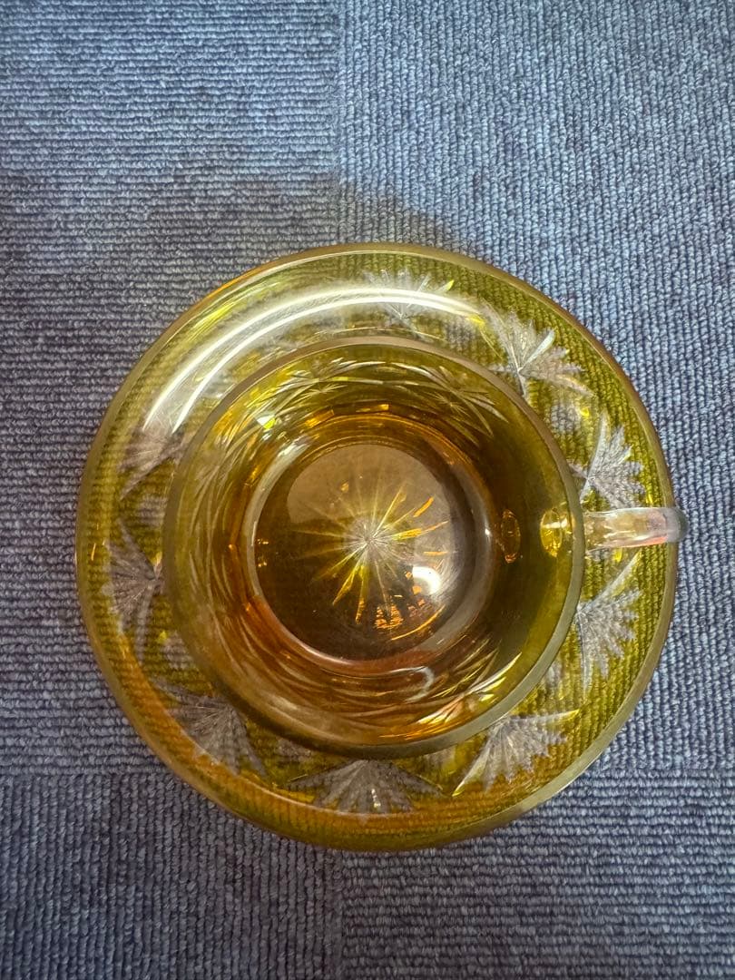 1805 手作りガラス　切子　カップ＆ソーサー　未使用