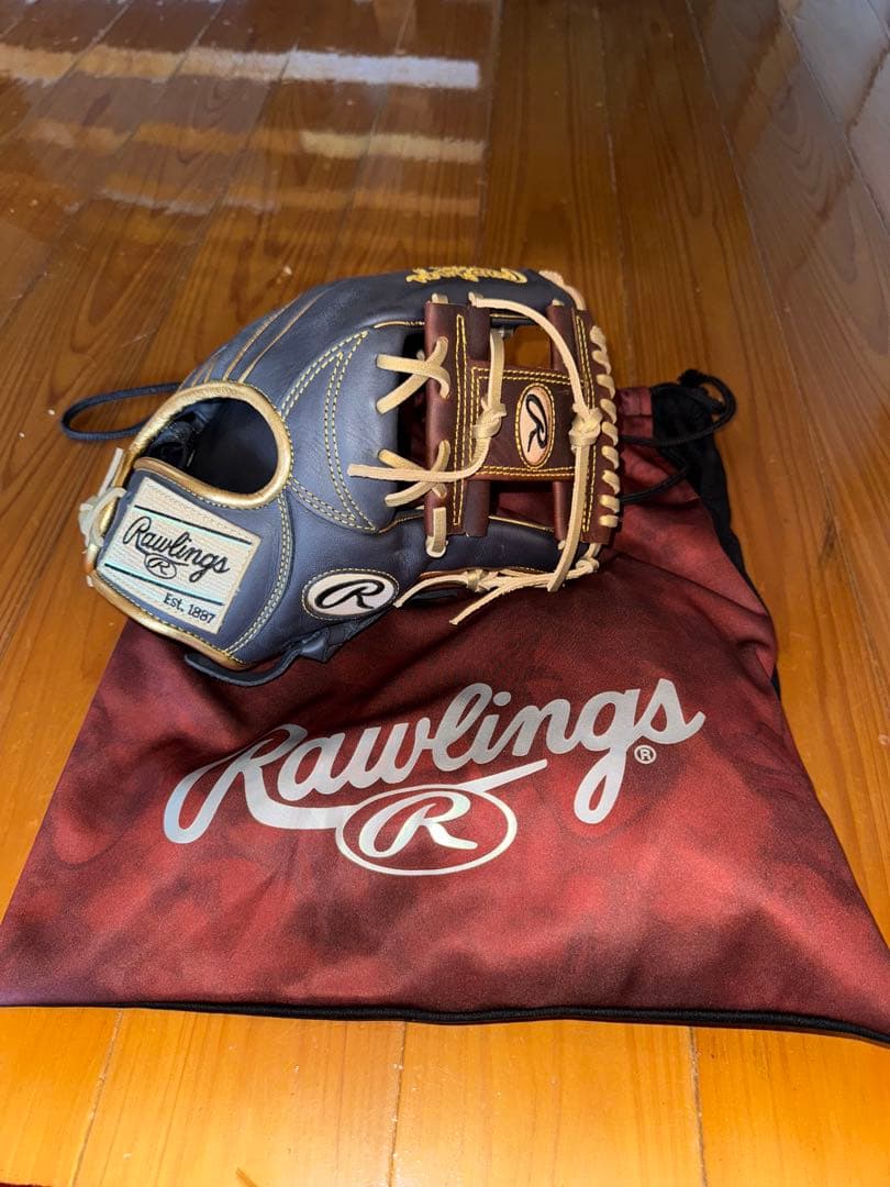 Rawlings 軟式グローブ ネイビー/ブラウン 収納袋付き