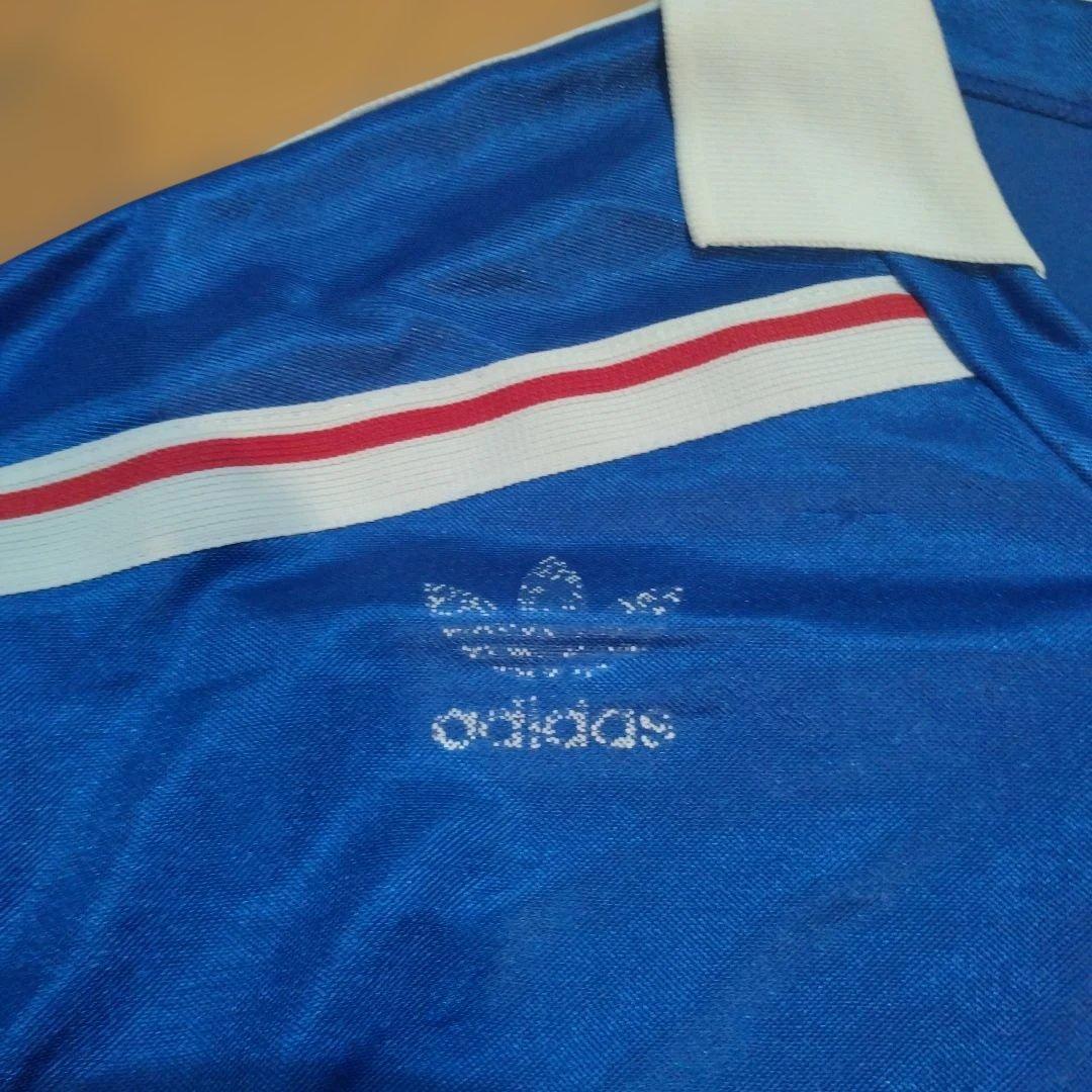 adidas トリコロール長袖シャツ 青