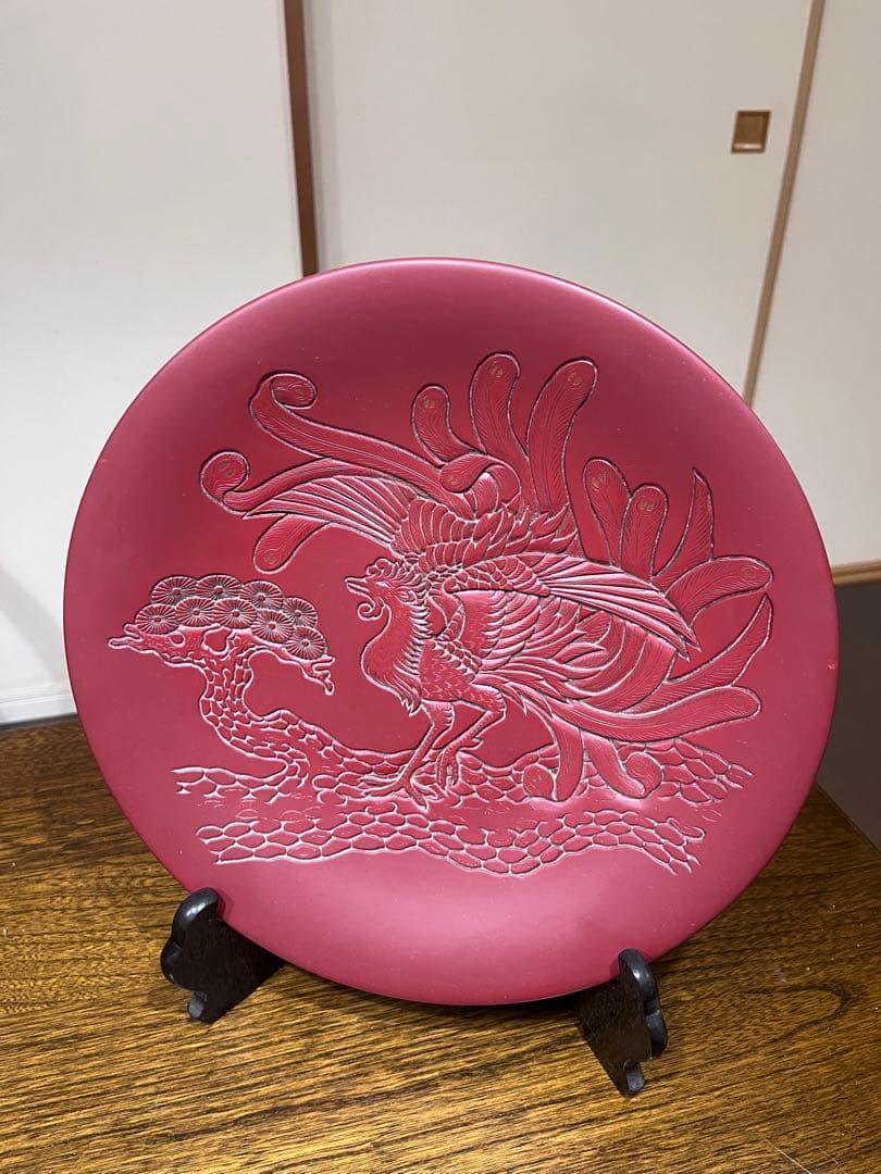 村上木彫堆朱 丸盆 鳳凰 伝統工芸品 【箱付】【立付】