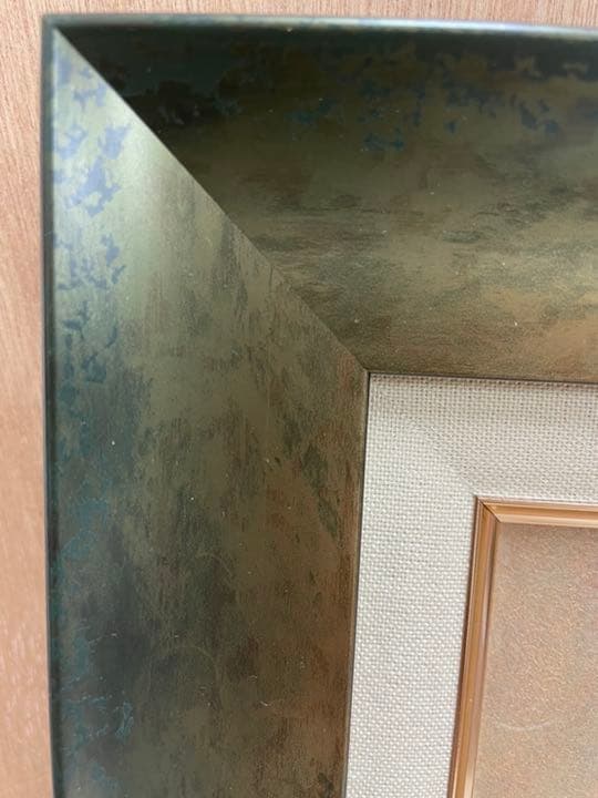 油絵F6 ピンク赤胡蝶蘭 (板に油絵) 表面ガラス付き 額 金緑