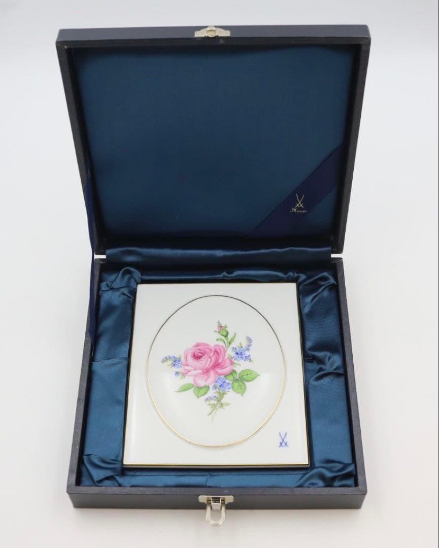 マイセン　MEISSEN ピンクローズ/忘れな草　プラーク　陶板画