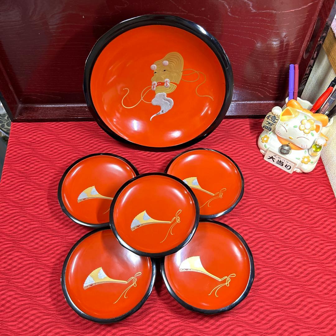 036 會津塗　塗師　渡部喜三郎 本漆 鉢&銘々皿　菓子皿 6点セット