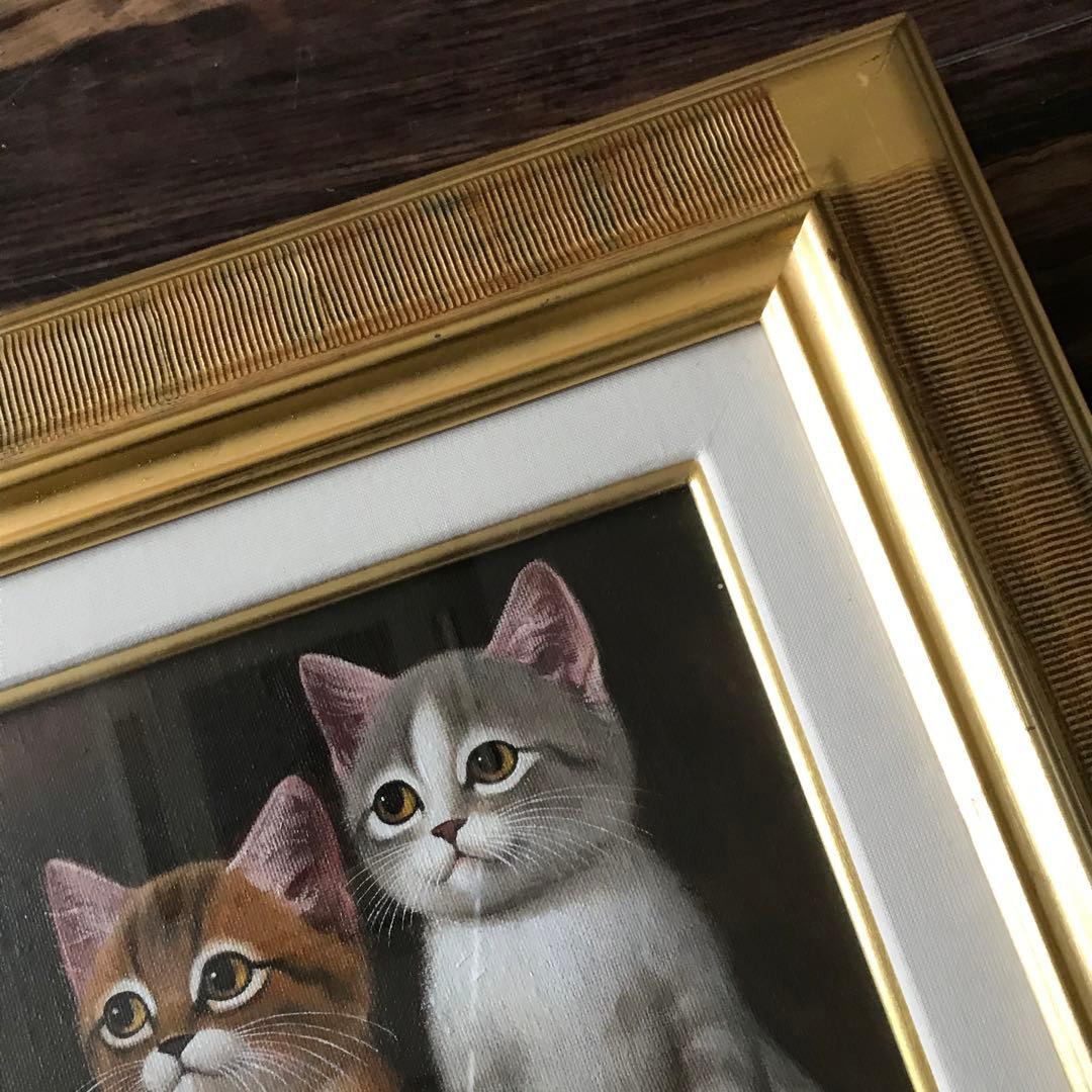 柳田正和「なかよし」油彩 SM 額装 子猫 油絵 油画 C