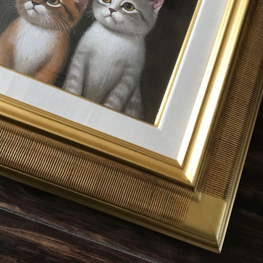 柳田正和「なかよし」油彩 SM 額装 子猫 油絵 油画 C