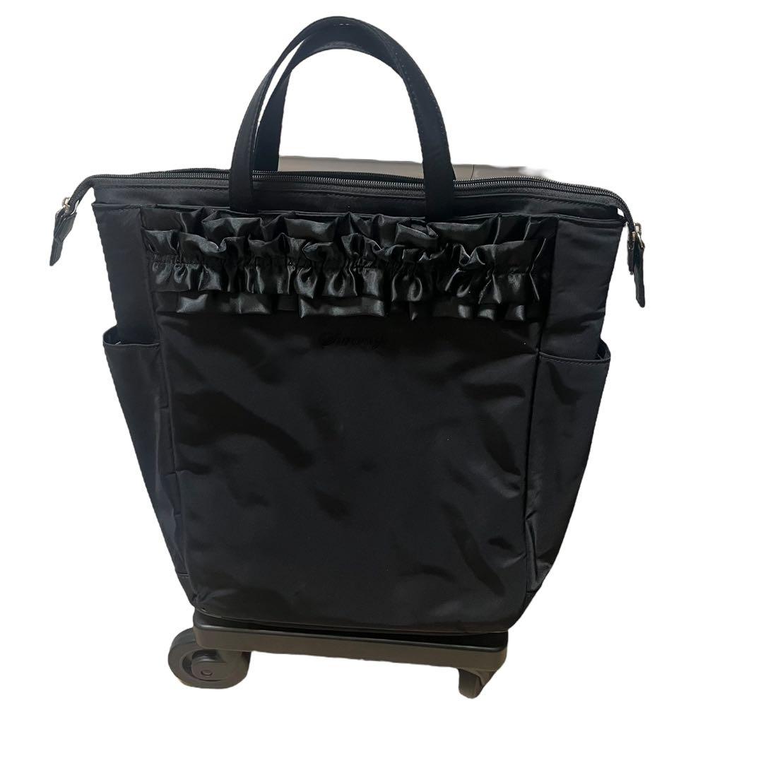 サテンフリルが素敵♪スワニー お買い物 キャリーカート ブラック
