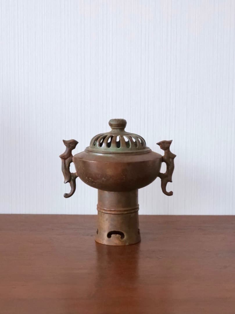 高岡銅器　正晴堂　透かし彫り　538g　香炉　香道具　茶道具　箱付　Q2296