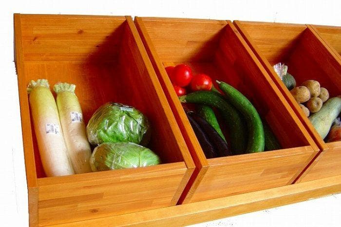 美品！木製 野菜 ディスプレイラック 箱4つ オークカラー
