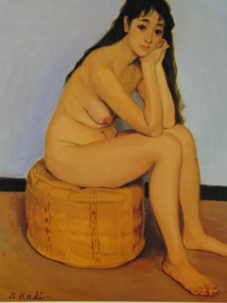 梶 進 「スツールの裸婦」、限定画集より、藤島 武二、新品額装付