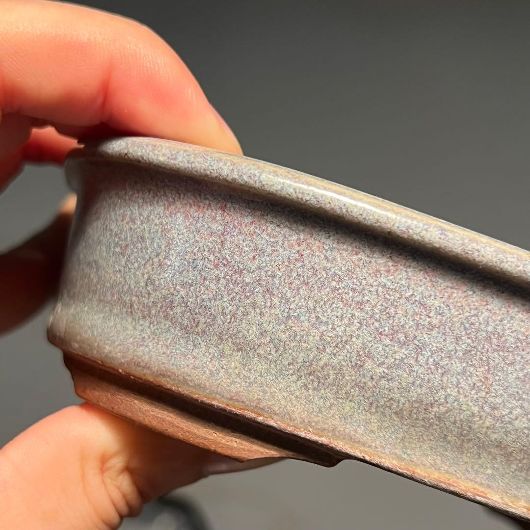831.虹泉 紫釉抚角段足長方 盆栽鉢 植木鉢 16.8*13.3*4cm