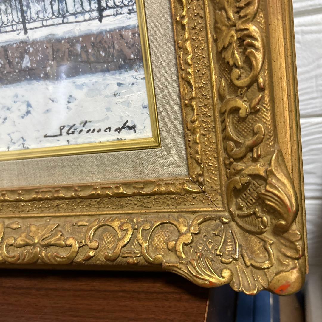 雪のサンマルタン運河 島田三郎　額　画　サイン有り