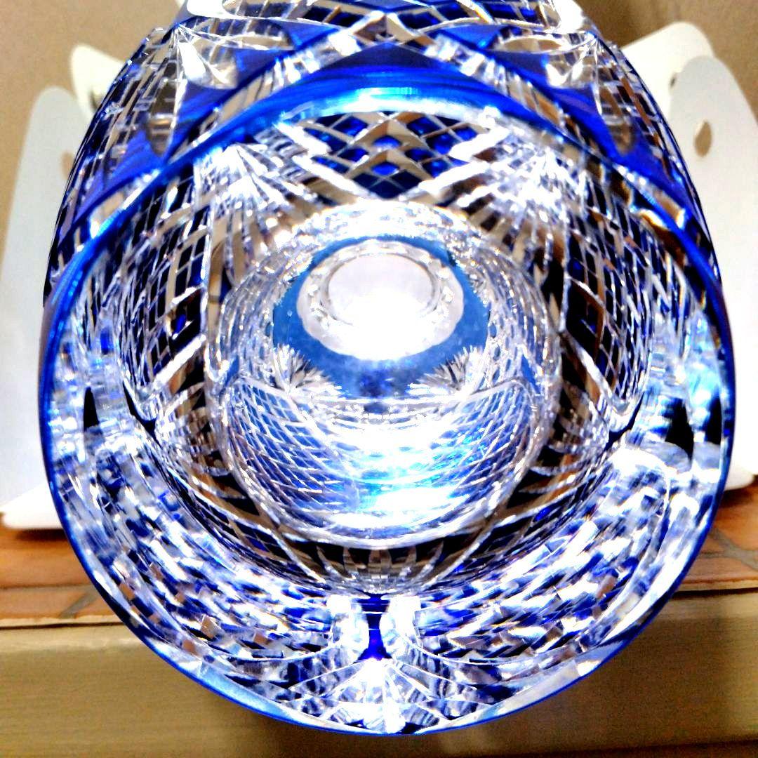 新品未使用カガミクリスタル江戸切子笹っ葉八角籠目文花瓶花器フラワーベース薩摩切子