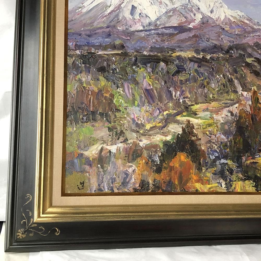 e2878 村上選 油絵 額装 「江尾より大山」 油彩 額 70×62.5cm