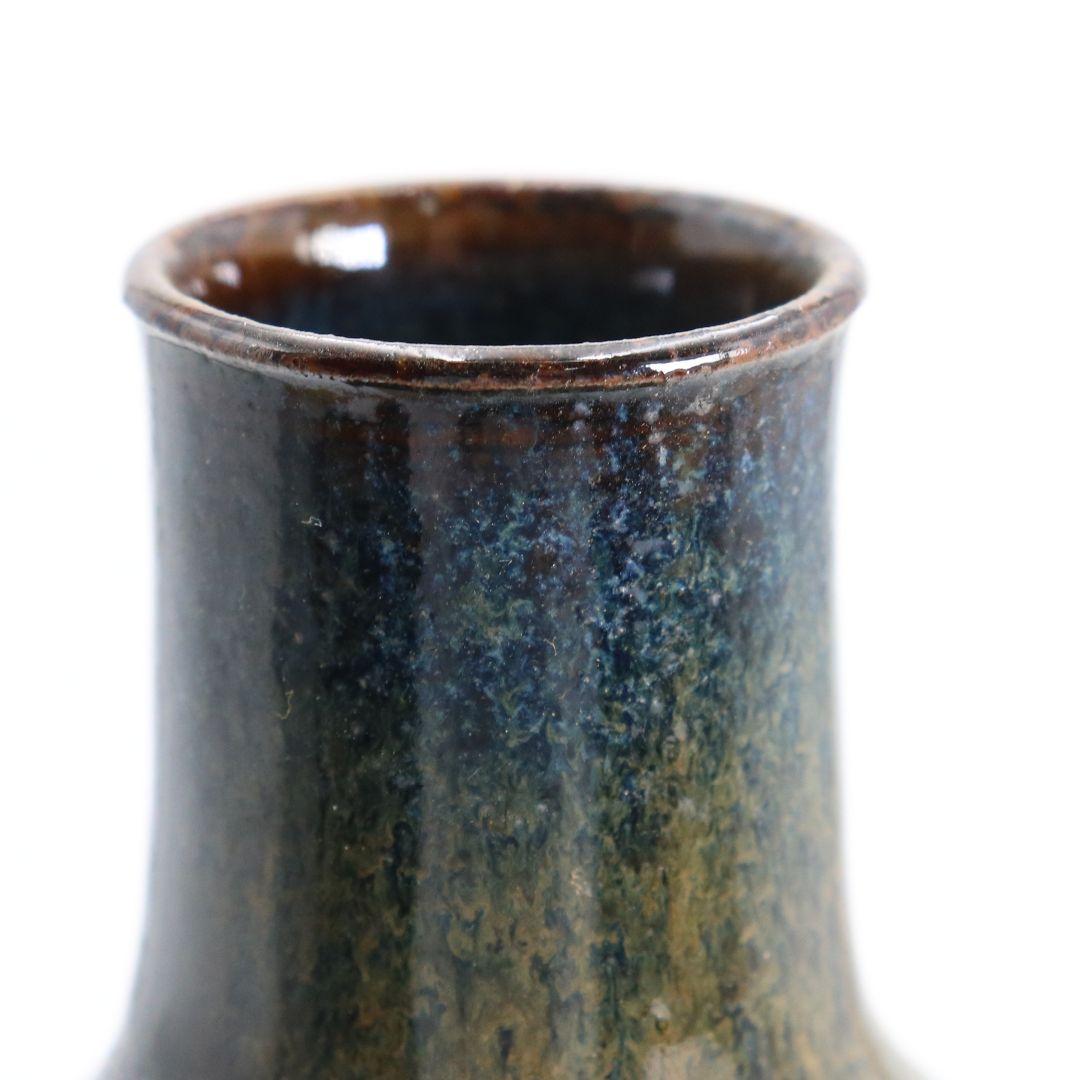 笹山登古作 高取焼 鶴首茶入 利休梅緞子仕覆 茶道具 共箱　V910　N9