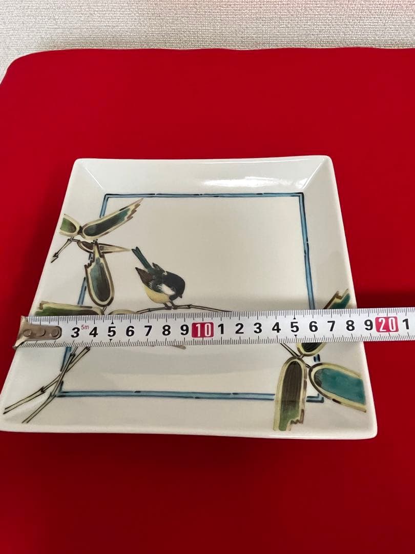 九谷焼 庄三洞 武腰一憲 色絵 角皿 共箱 共布 陶暦付 未使用品 K318