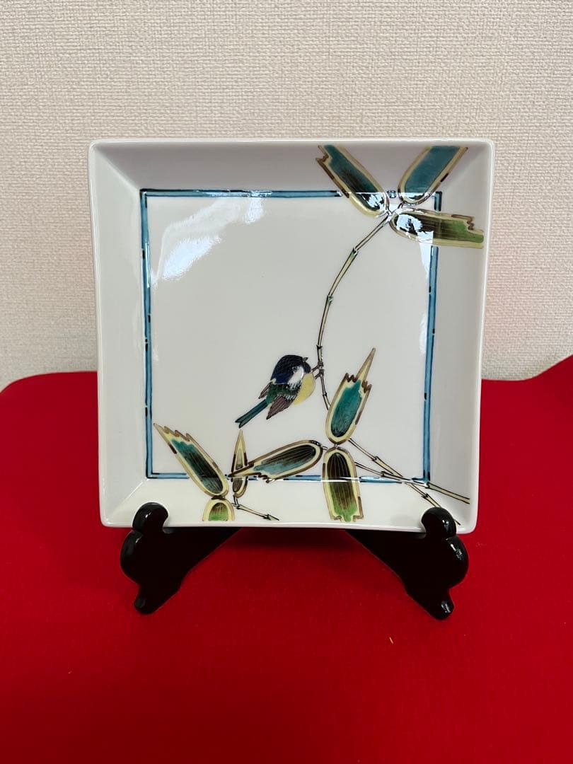 九谷焼 庄三洞 武腰一憲 色絵 角皿 共箱 共布 陶暦付 未使用品 K318