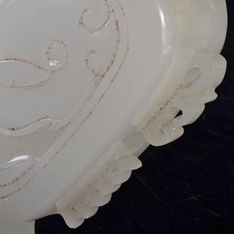 中国　玉石白玉彫刻　林權作　白玉樽　証明書・鏡面台付　V　R8720