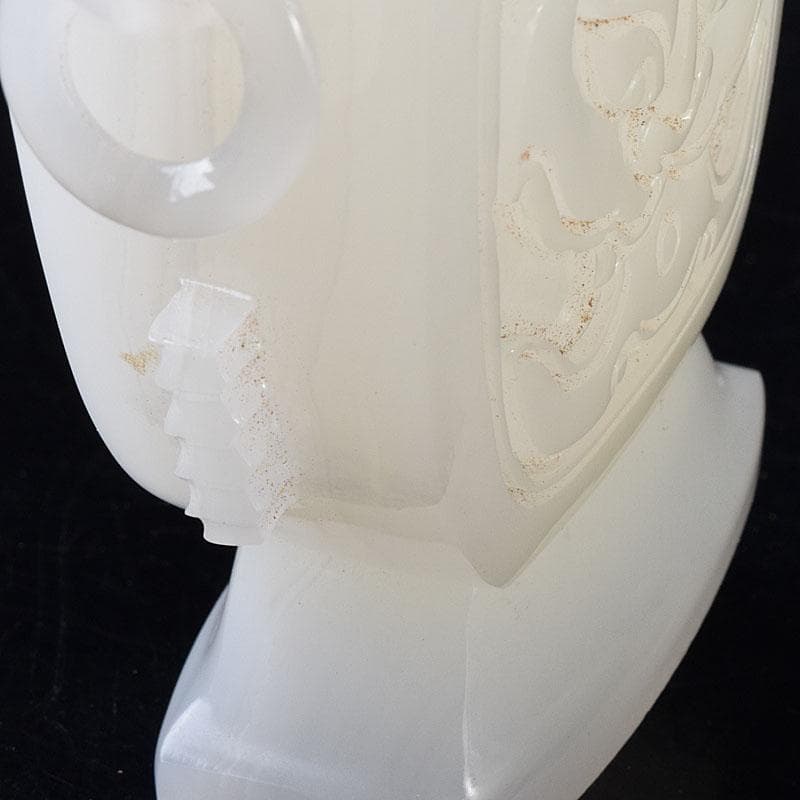 中国　玉石白玉彫刻　林權作　白玉樽　証明書・鏡面台付　V　R8720