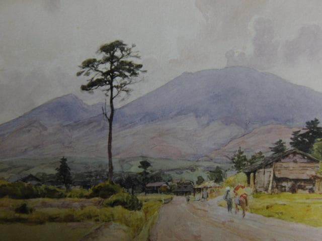 吉田　博、浅間山、希少な画集より、高級額装付、状態良好