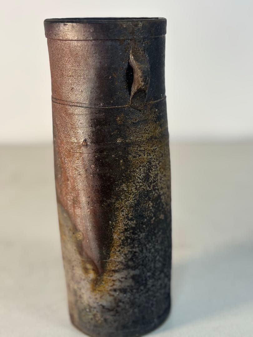 人間国宝 藤原啓 備前焼 窯変耳付き花入