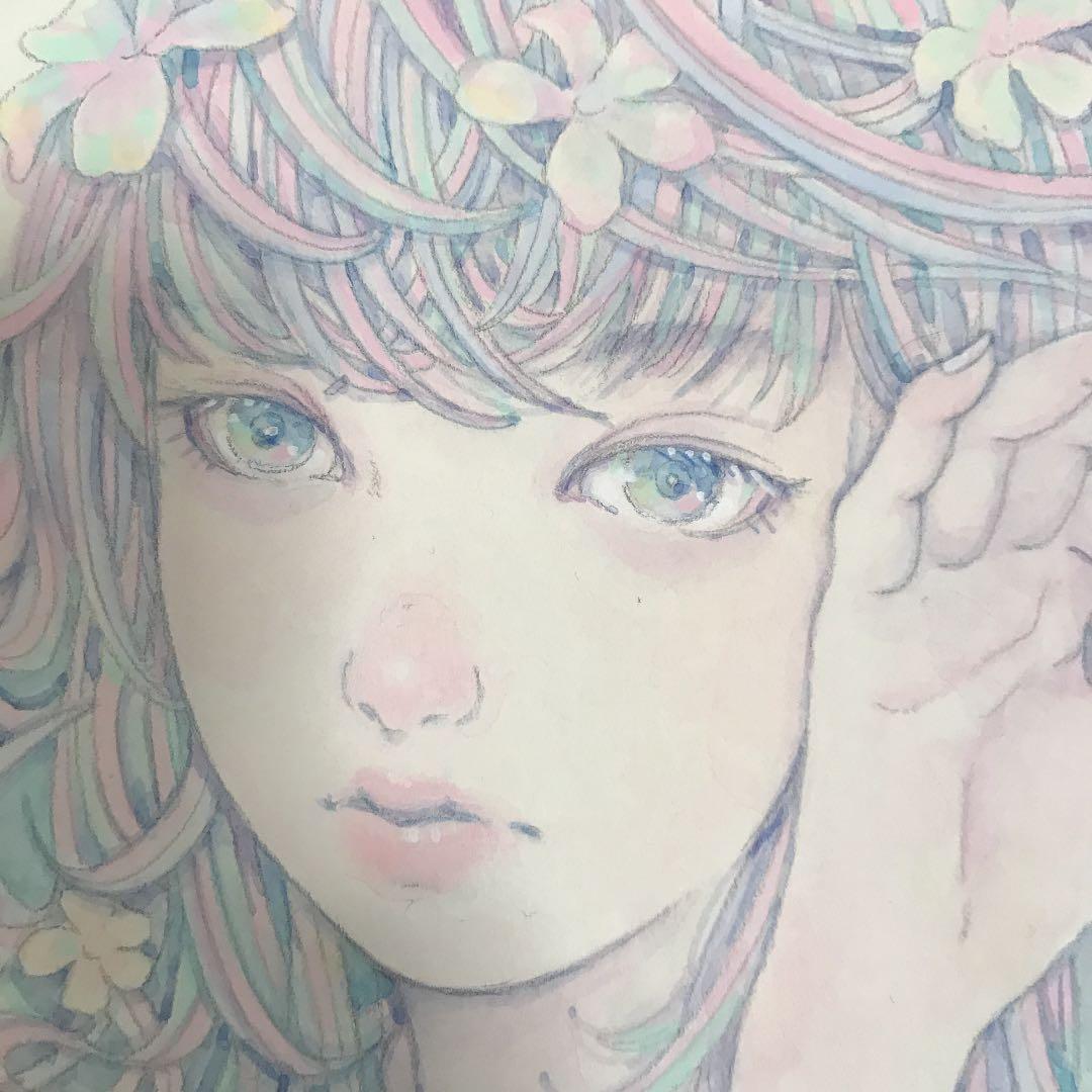 ★木村智博「かすかな思い」木製パネル アクリルガッシュ 色鉛筆 鉛筆 額付き