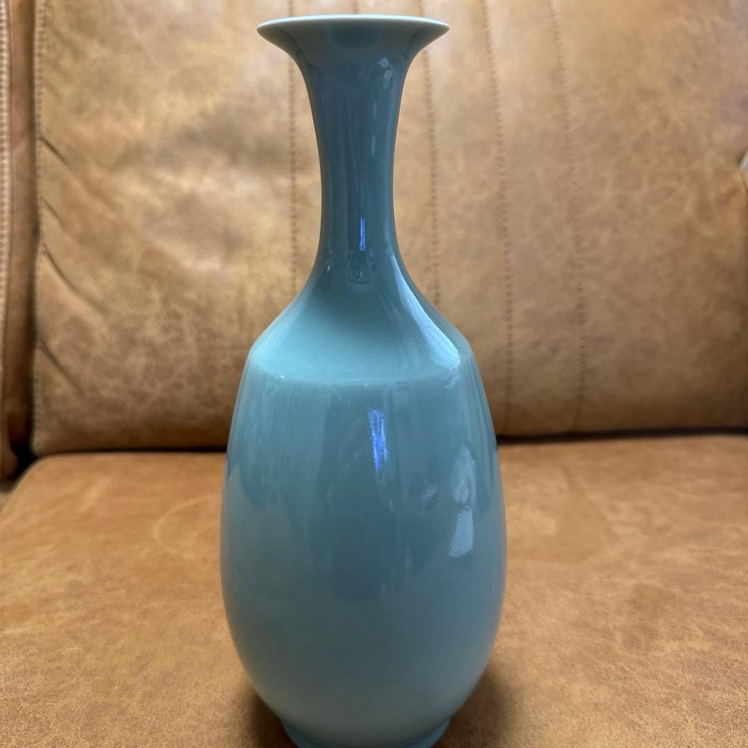 吉田昇包 作 青磁鶴首瓶 共箱・略歴書付 美品 現代陶芸 霊山窯