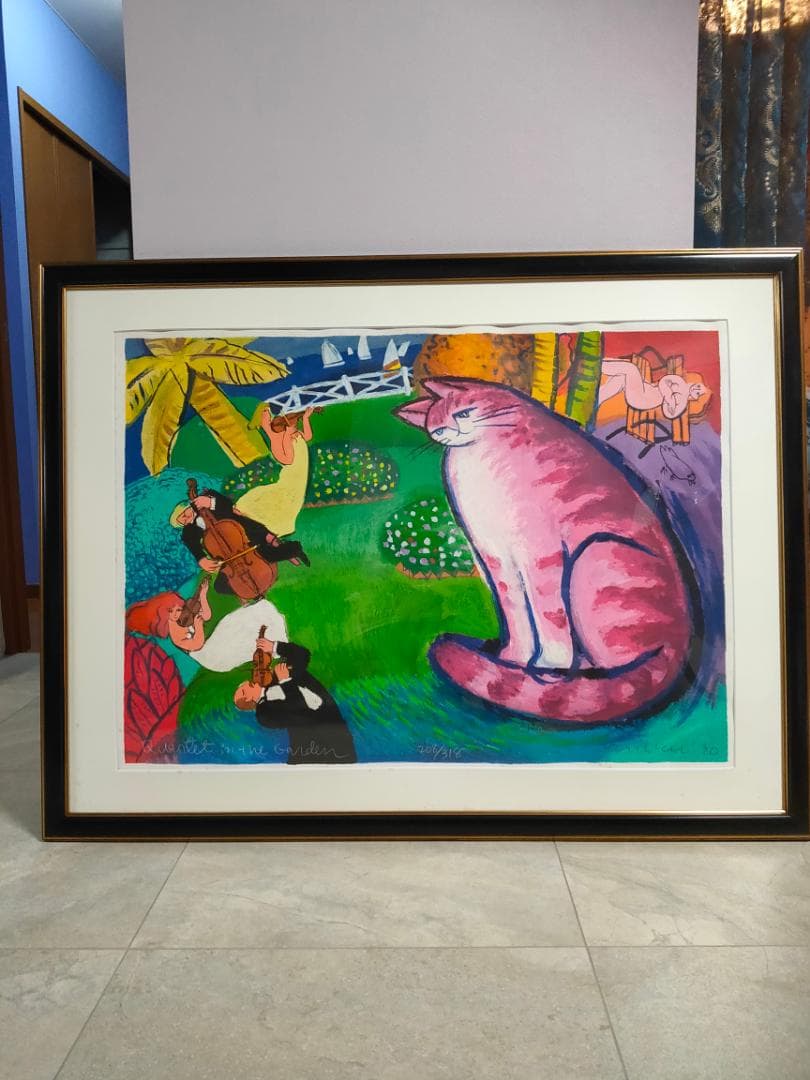 送料込【真作】Michael Leu　マイケル・ルー　リトグラフ　直筆サイン　猫