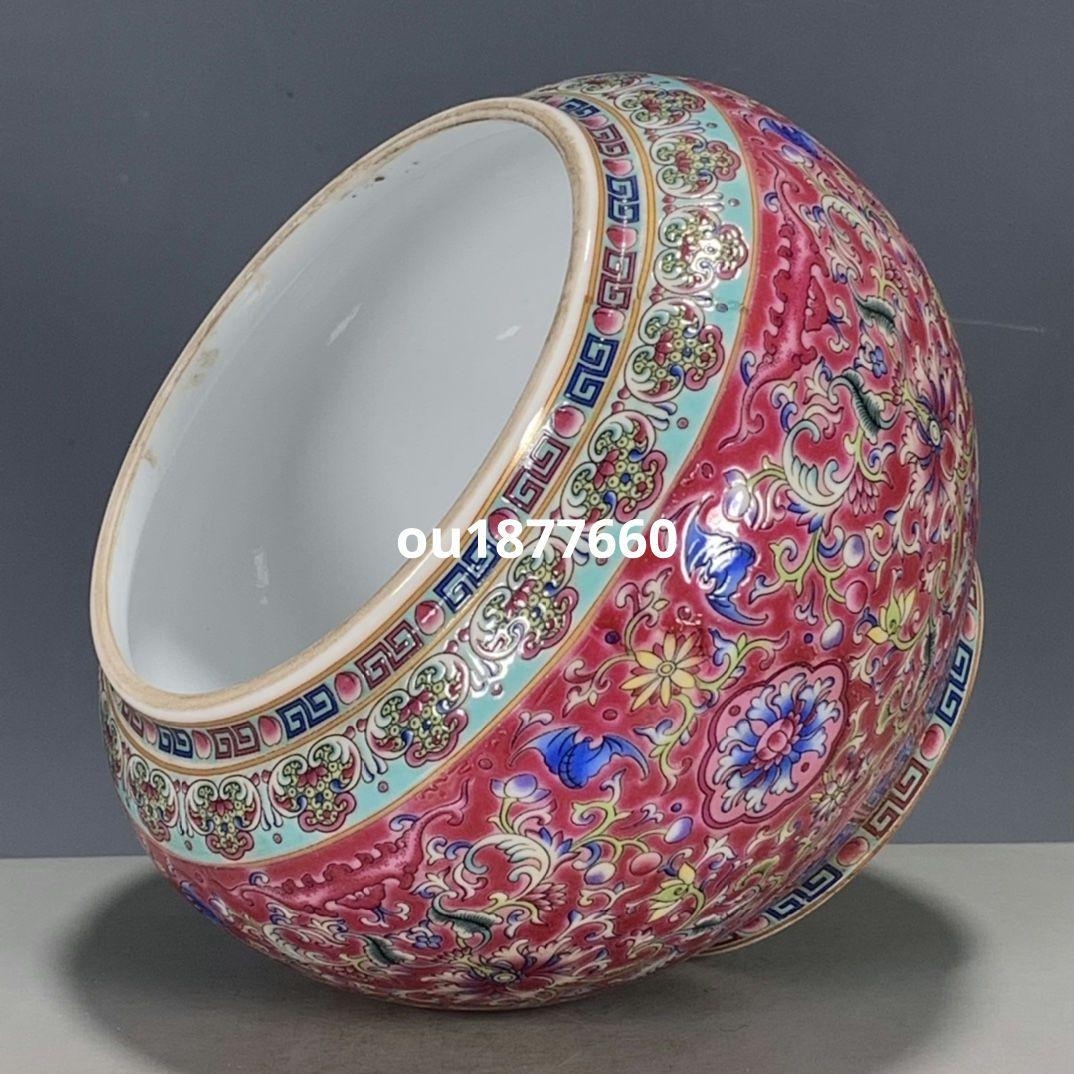 琺瑯彩粉胎纏枝蓮蓋缶 砂糖缶景徳鎮 陶磁器 装飾品 現代工芸品 美術品 置物