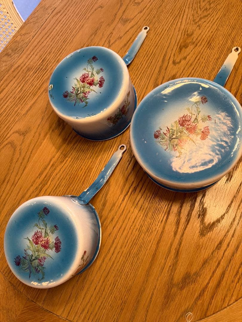 フランスアンティークホーローJapy社ウェディングセット片手鍋セット