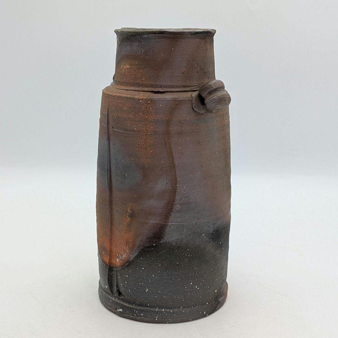 安井徹 備前焼 耳付窯変花入 共箱共布栞 花器 フラワーベース 花瓶 花生 置物