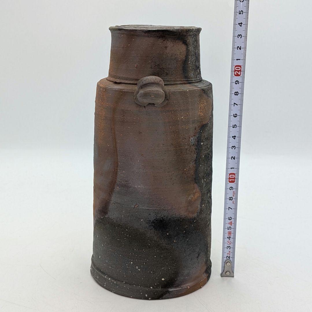 安井徹 備前焼 耳付窯変花入 共箱共布栞 花器 フラワーベース 花瓶 花生 置物