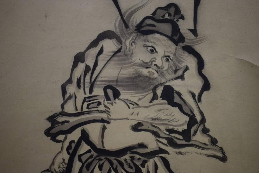 真作/法橋幽斎/鐘馗図/布袋屋掛軸HH-123