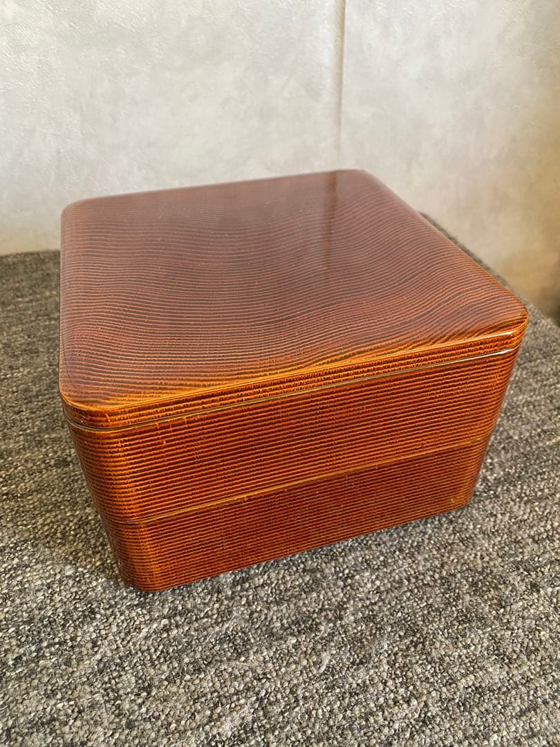 輪島塗　重箱　二段重　木目　未使用