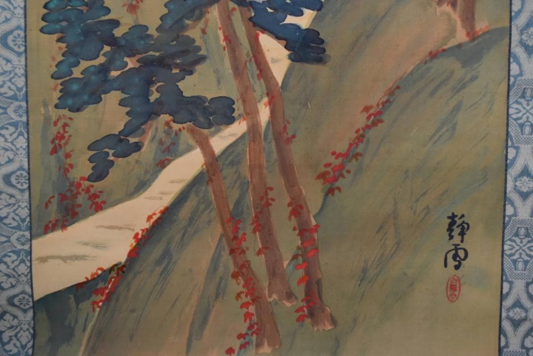 【真作】静雪/山水人物図/掛軸/名家伝来/AA-898