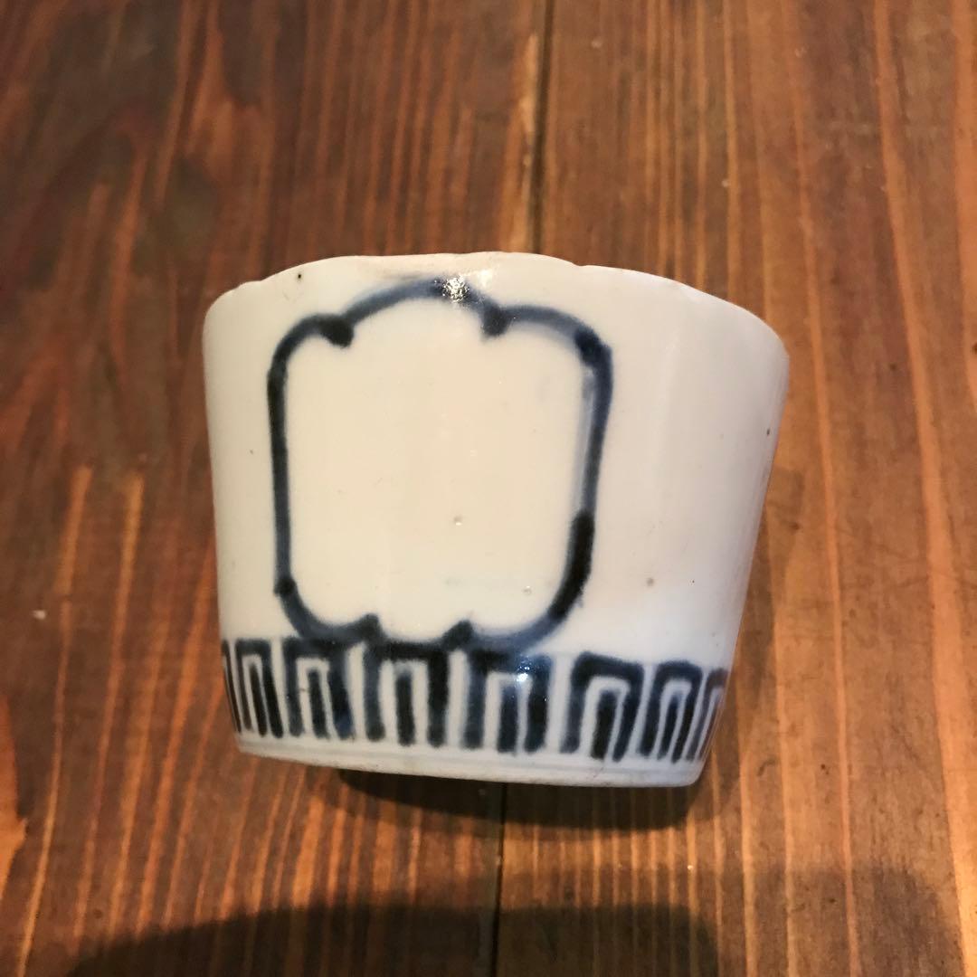 美品　古伊万里　色絵素地　窓枠　花頭窓　時代物　染付　蕎麦猪口　蛇目高台