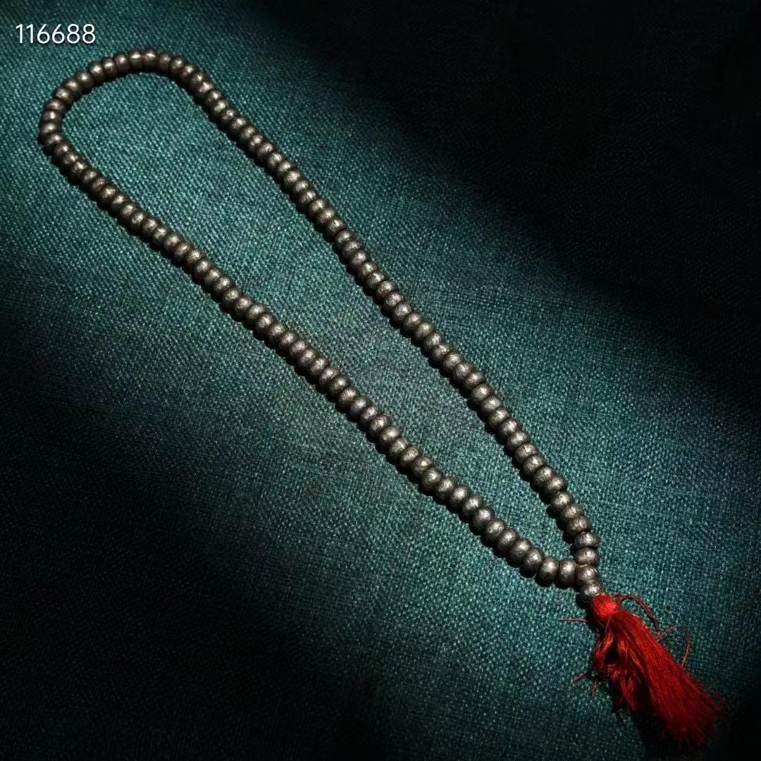 中国古美術・純手工・チベット寒鉄彫刻六字真言108粒仏珠・ネックレス・数珠・仏具