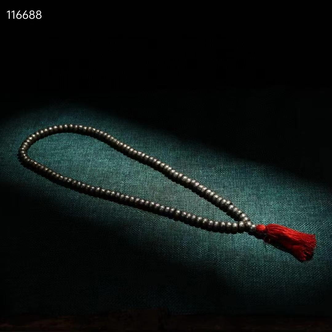 中国古美術・純手工・チベット寒鉄彫刻六字真言108粒仏珠・ネックレス・数珠・仏具