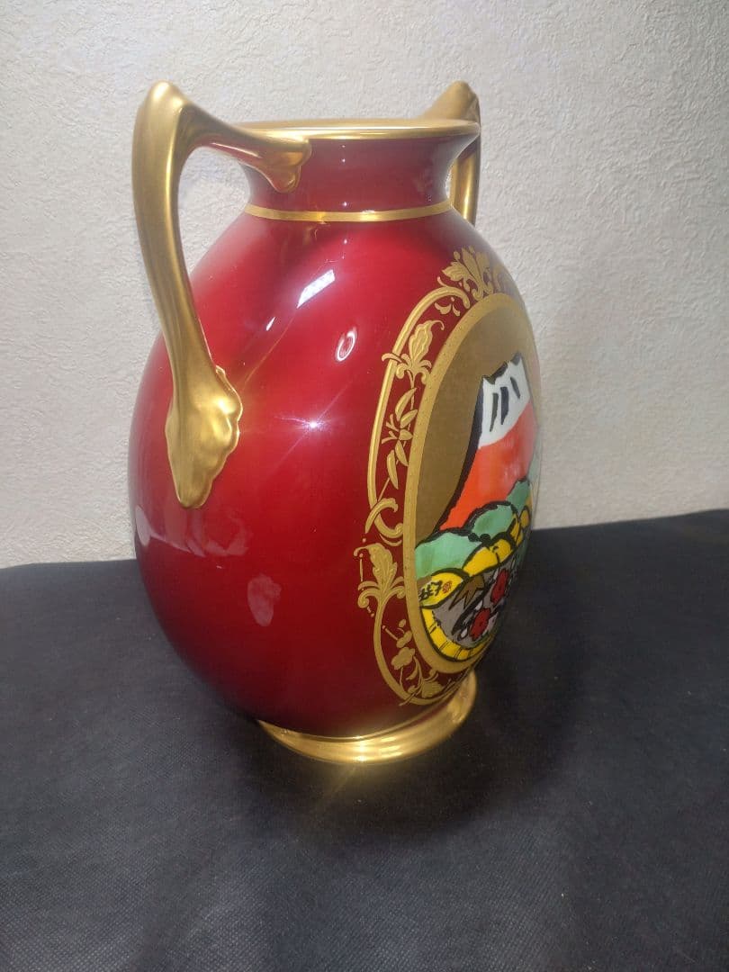 ノリタケ　片岡球子　赤富士辰砂花瓶