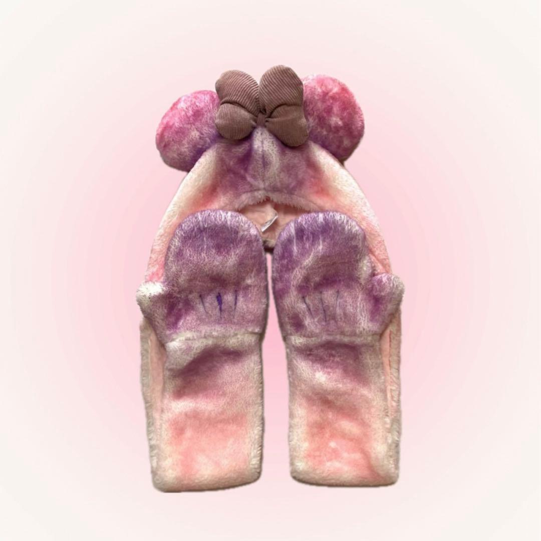 ディズニー　ミニー　マフラーファンキャップ　手袋　ピンク　紫　レア