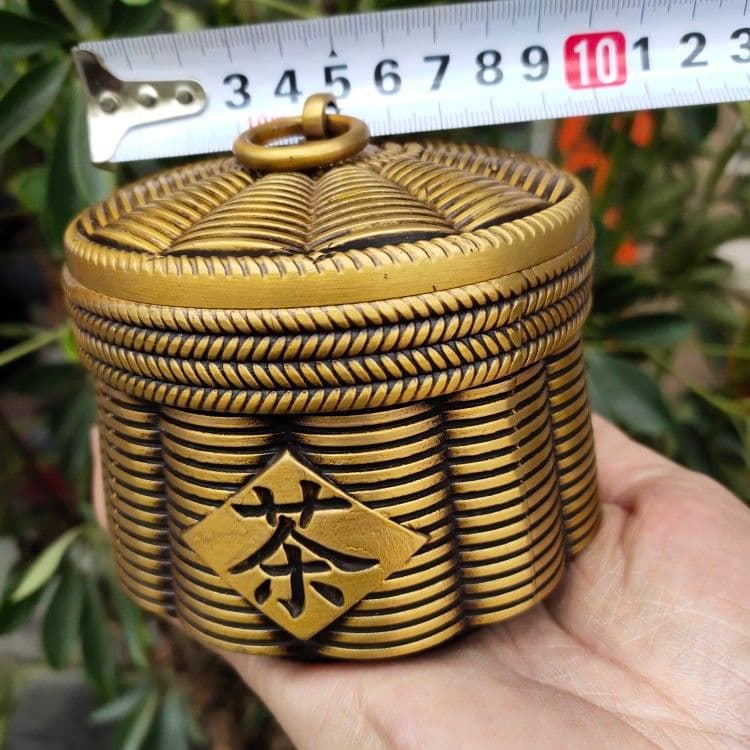 銅 細工 茶道具 お茶の缶です 銅製 工芸品 美術品 置物