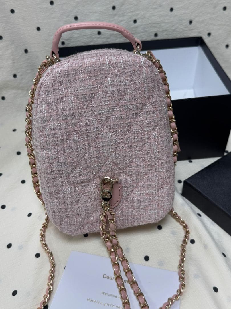 VIP★顧客限定 ピンク ツイード バックパック型ショルダーバッグopk