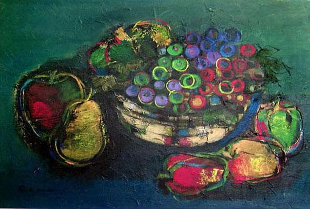 油絵 菅家令子 絵 絵画 インテリア uF6-061304 静物 フルーツ